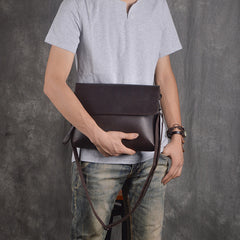 Genuine Leather messenger bag clutch leather men phone pad zip clutch vintage wallet for men - EverHandmade