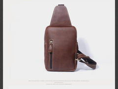 Genuine Leather Mens Cool Chest Bag Sling Bag Crossbody Sling Pack Brown One Shoulder Backpack for men