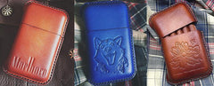 Blue Leather Mens Cigarette Holder Case Vintage Custom Cigarette Case for Men