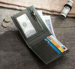 Handmade Leather Mens Cool Slim Leather Wallet Men Small billfold Wallets Bifold for Men