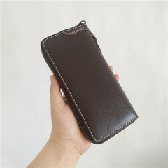 [On Sale] Handmade Mens Long Biker Wallet with Chains Cool Zipper Leather Biker Chain Wallets