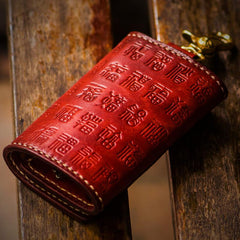 Handmade Leather Tooled Mens Cool Car Key Wallets Car Key Holder Car KeyChain for Men