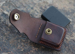 Handmade Cool Mens Leather Zippo Lighter Cases with Loop Zippo lighter Holder with clips