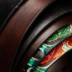 Handmade Leather Tooled Carp Mens Belt Cool Leather Men Belt for Men