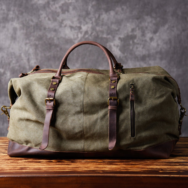 Weekender Duffle Bag Green Canvas Duffle Bag - Side View