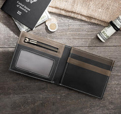 Handmade Leather Mens Cool Slim Leather Wallet Men Small billfold Wallets Bifold for Men