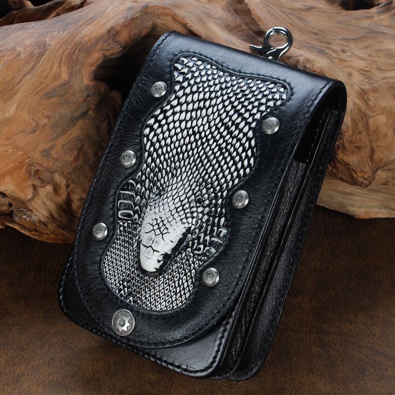 Cool Leather Mens Snake Biker Belt Pouch Waist Bag Drop Leg Bag for Men