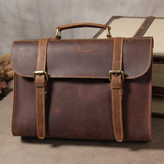 Vintage Leather Coffee Mens Briefcases Work Bag Business Bag Handbag for Men