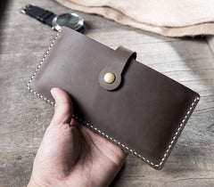 Handmade Leather Mens Clutch Wallet Cool Slim Leather Wallet Long Phone Wallets for Men