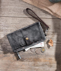 Handmade Leather Mens Biker Wallet Cool Leather Wallet Long Wrist Wallets for Men
