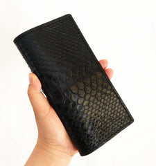 [On Sale] Handmade Vintage Mens Snake Skin Long Wallet Bifold Long Wallet for Men