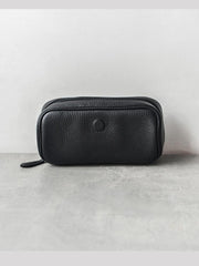 Cool Leather Black Mens Leather 2pcs Tobacco Pipe Case Zipper Tobacco Pipe Case for Men