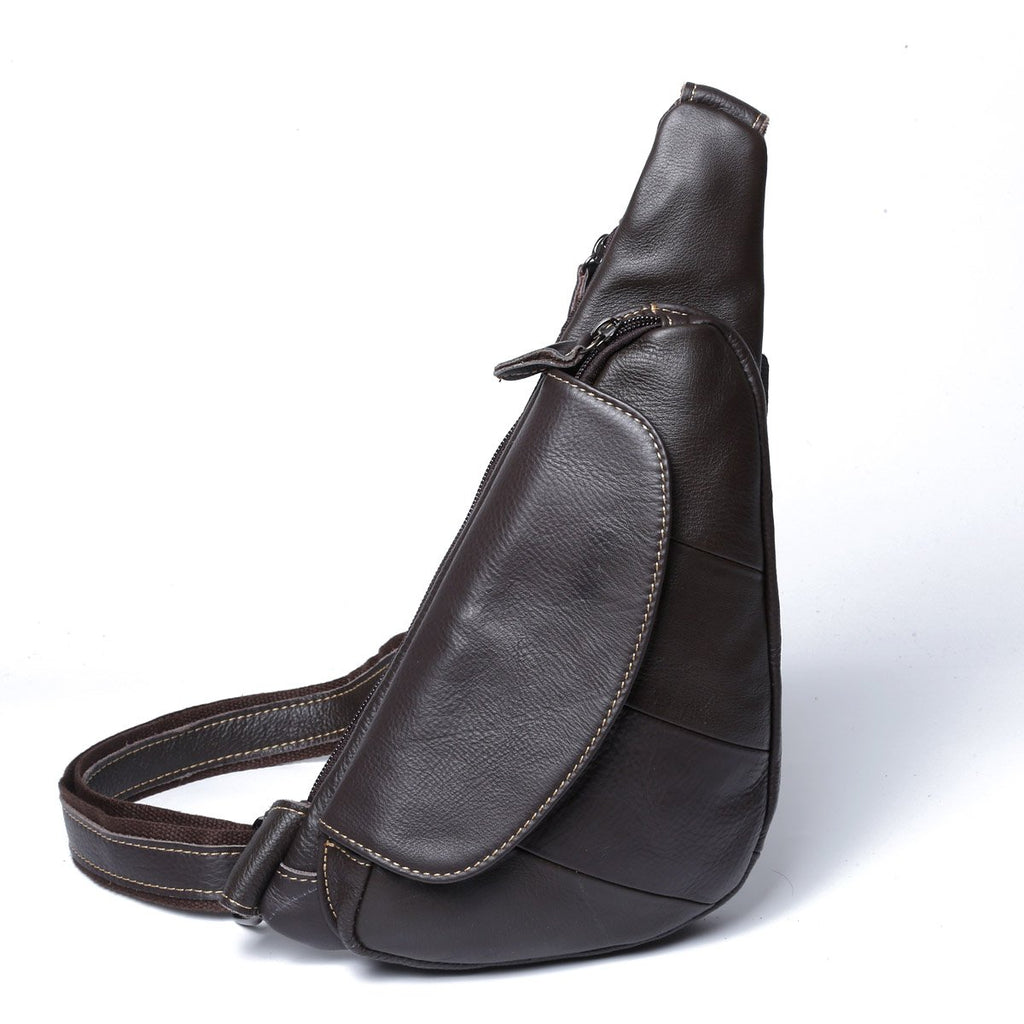 Genuine Black Leather Mens Cool SLing Pack Chest Bag Black Sling Bag C