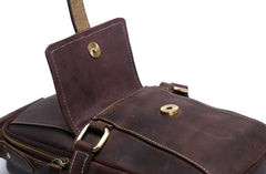 Genuine Leather Mens Cool Chest Bag Sling Bag Coffee One shoulder Backpack for men