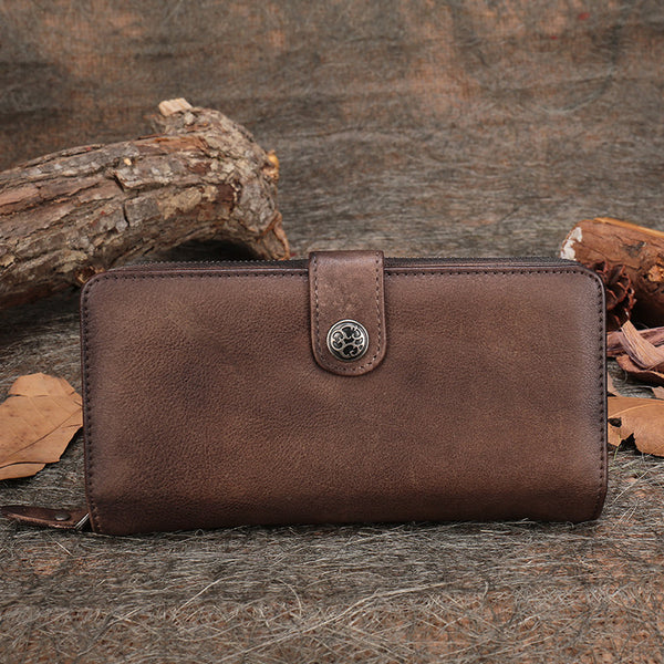 Cool Mens Leather long wallets zipper Vintage clutch wallet for men - EverHandmade