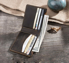 Handmade Leather Mens Cool Slim Leather Wallet Men Small billfold Wallets Bifold for Men