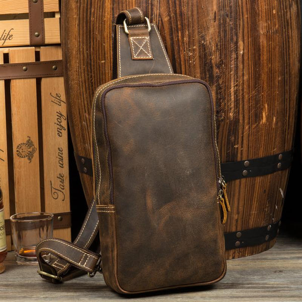 Cool Black Leather Mens Cool Sling Bag - Back View