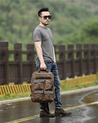 Oil Wax Canvas Mens Cool Backpack Large Travel Backpack Hiking Backpack for men