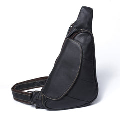Genuine Black Leather Mens Cool SLing Pack Chest Bag Black Sling Bag Crossbody Bag Pack for men