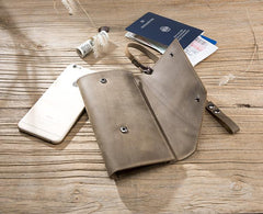 Handmade Leather Mens Cool Long  Chain Wallet Phone Biker Trucker Wristlet Wallet