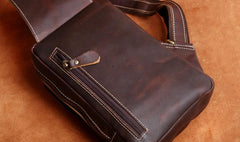 Genuine Leather Mens Cool Chest Bag Brown Sling Bag One Shoulder Backpack for men