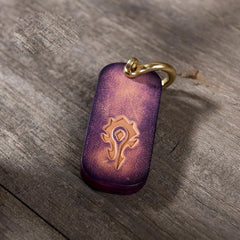 Handmade Leather Mens World of Warcraft Cool Keychain KeyCharm Keyring Pendant for Men