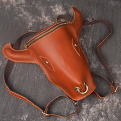 Cool Leather Mens XO Bull Backpack Tan Travel Backpack Unique Backpack for men
