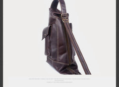 Genuine Leather Mens Coffee Cool Sling Pack Chest Bag Sling Bag Crossbody Pack for men