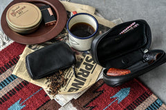Cool Leather Black Mens Leather 2pcs Tobacco Pipe Case Zipper Tobacco Pipe Case for Men