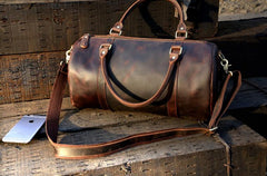 Genuine Leather Mens Bucket Bag Cool Weekender Bag Travel Bag Duffle Bags Overnight Bag Holdall Bag for men