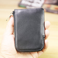 Women Leather Mini Zip Wallet Black Billfold Slim Coin Wallets Small Zip Change Wallet For Women