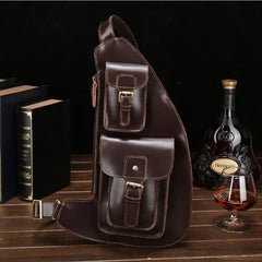 Leather Mens Sling Bag Chest Bag Cool Sling Shoulder Bag Sling Backpack for men