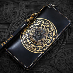 Handmade Leather Tibetan Mens Biker Chain Wallet Cool Leather Wallets Long Clutch Wallets for Men