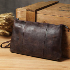 Cool Leather Mens Clutch Wallet Wristlet Wallet Vintage Zipper Clutch for Men
