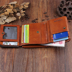 Handmade Mens Cool billfold Leather Wallet Men Small Wallets Trifold for Men