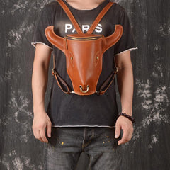 Cool Leather Mens XO Bull Backpack Tan Travel Backpack Unique Backpack for men