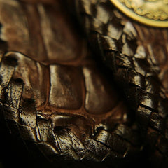 Handmade Leather Crocodile skin Biker Wallet Mens Cool Chain Wallet Trucker Wallet with Chain