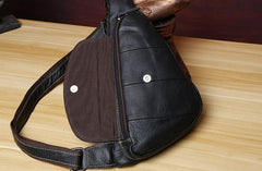 Genuine Black Leather Mens Cool SLing Pack Chest Bag Black Sling Bag Crossbody Bag Pack for men