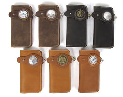 Handmade Mens Long Biker Wallet with Chain Cool Leather Biker Chain Wallet