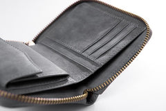 Cool Leather Mens Slim Leather Small Wallet Zipper billfold Wallets Bifold for Men