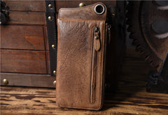 Leather biker trucker wallet leather chain men Brown Coffee long wallet