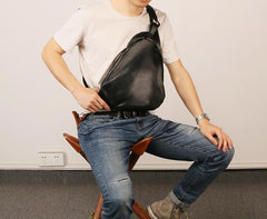 Black Leather Mens Chest Bag Sling Bag Sling Shoulder Bag Sling Backpack for men
