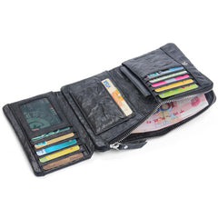 Handmade Leather Mens Cool Long Leather Wallet Zipper Wristlet Clutch Wallet