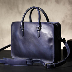 Leather Mens Blue Briefcase Shoulder Bag Handbag Work Bag Laptop Bag for Men