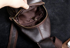 Genuine Leather Mens Cool Chest Bag Sling Bag Crossbody Bag Travel Bag Hiking Bag for men