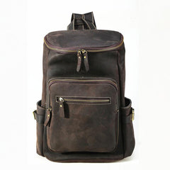 Cool Leather Mens Backpack Large Barrel Coffee Travel Backpacks Hiking Backpack for men