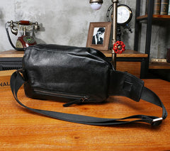 Black Leather Mens Sling Bag Chest Bag Sling Shoulder Bag Sling Backpack for men