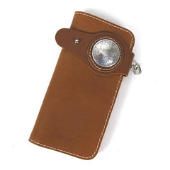 Handmade Mens Long Biker Wallet with Chain Cool Leather Biker Chain Wallet