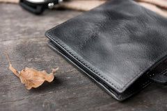 Cool Handmade Leather Mens Slim Small Wallet billfold Wallets Bifold for Men