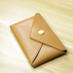 Slim Women Tan Leather Card Wallet Minimalist Envelope Card Holder Wallet Coin Wallet For Women